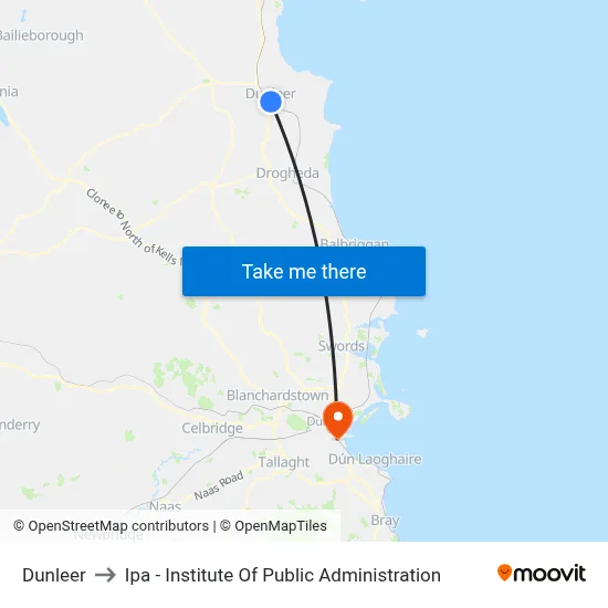 Dunleer to Ipa - Institute Of Public Administration map