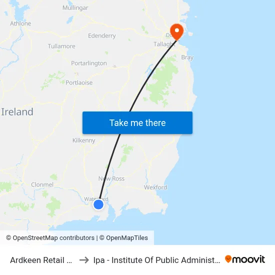 Ardkeen Retail Park to Ipa - Institute Of Public Administration map