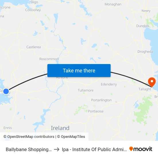 Ballybane Shopping Centre to Ipa - Institute Of Public Administration map