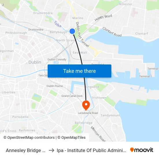 Annesley Bridge Road to Ipa - Institute Of Public Administration map