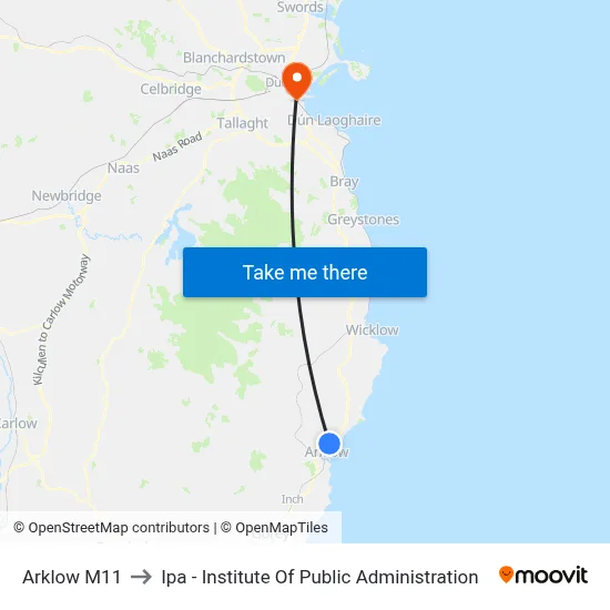 Arklow M11 to Ipa - Institute Of Public Administration map