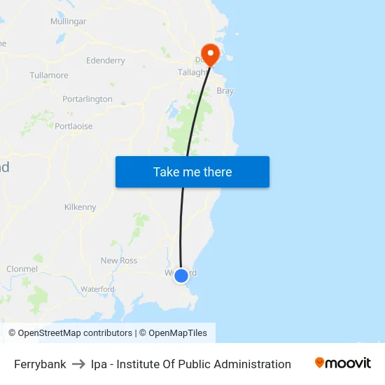 Ferrybank to Ipa - Institute Of Public Administration map
