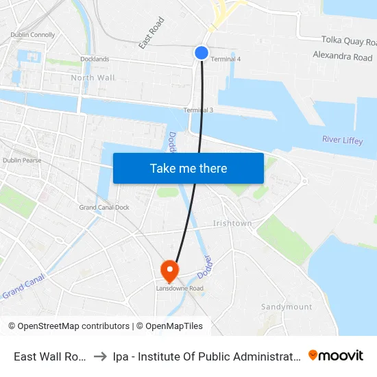 East Wall Road to Ipa - Institute Of Public Administration map