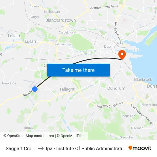 Saggart Cross to Ipa - Institute Of Public Administration map