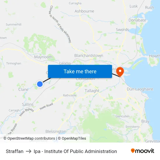 Straffan to Ipa - Institute Of Public Administration map