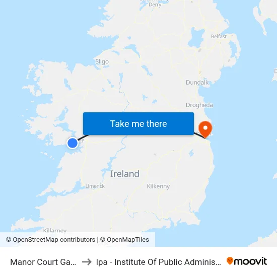 Manor Court Galway to Ipa - Institute Of Public Administration map