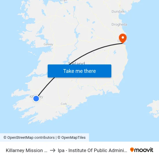 Killarney Mission Road to Ipa - Institute Of Public Administration map