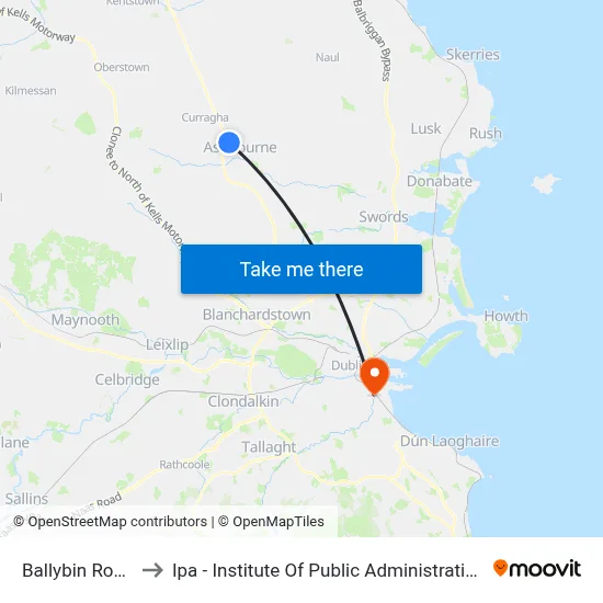 Ballybin Road to Ipa - Institute Of Public Administration map