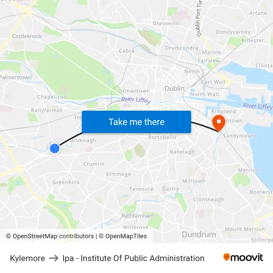 Kylemore to Ipa - Institute Of Public Administration map