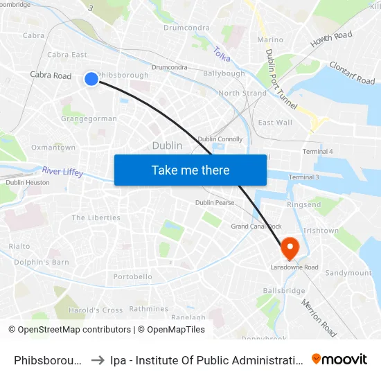 Phibsborough to Ipa - Institute Of Public Administration map