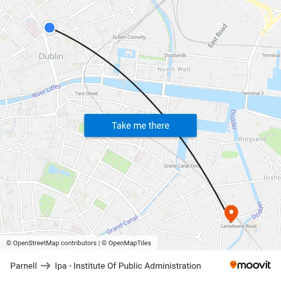 Parnell to Ipa - Institute Of Public Administration map