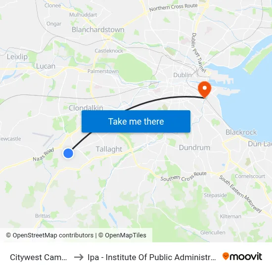 Citywest Campus to Ipa - Institute Of Public Administration map