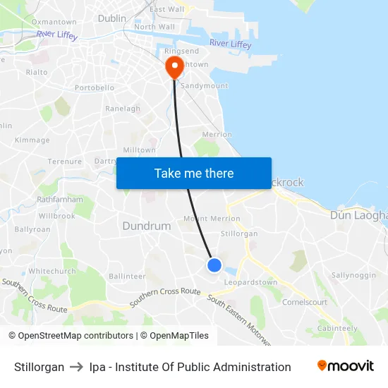 Stillorgan to Ipa - Institute Of Public Administration map