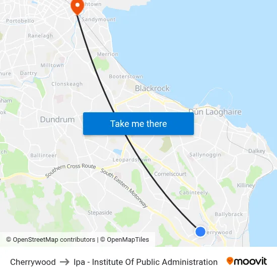 Cherrywood to Ipa - Institute Of Public Administration map