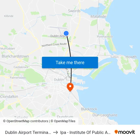 Dublin Airport Terminal 2 Zone 21 to Ipa - Institute Of Public Administration map