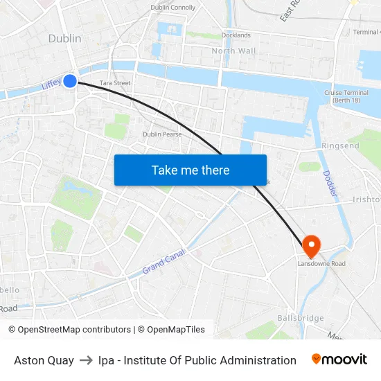 Aston Quay to Ipa - Institute Of Public Administration map