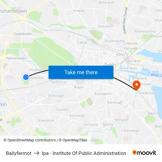 Ballyfermot to Ipa - Institute Of Public Administration map