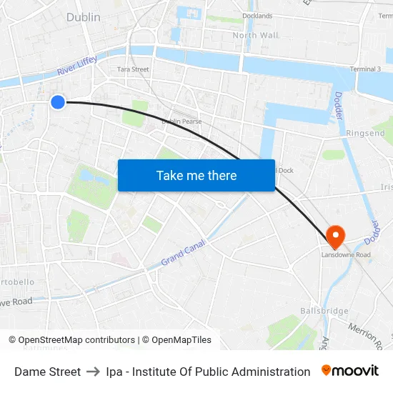 Dame Street to Ipa - Institute Of Public Administration map
