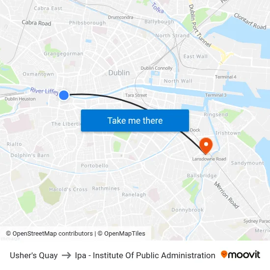 Usher's Quay to Ipa - Institute Of Public Administration map