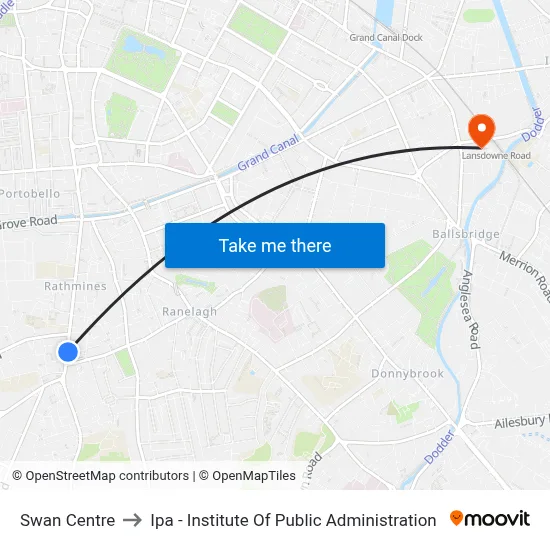 Swan Centre to Ipa - Institute Of Public Administration map