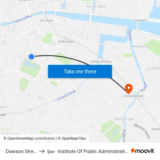 Dawson Street to Ipa - Institute Of Public Administration map