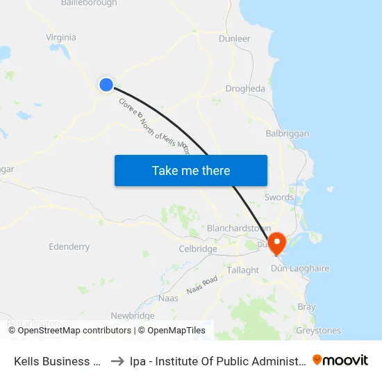 Kells Business Park to Ipa - Institute Of Public Administration map