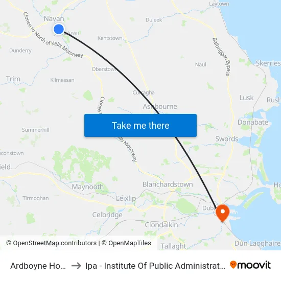 Ardboyne Hotel to Ipa - Institute Of Public Administration map