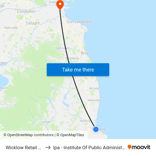 Wicklow Retail Park to Ipa - Institute Of Public Administration map