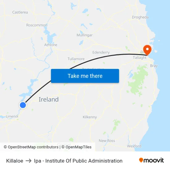 Killaloe to Ipa - Institute Of Public Administration map