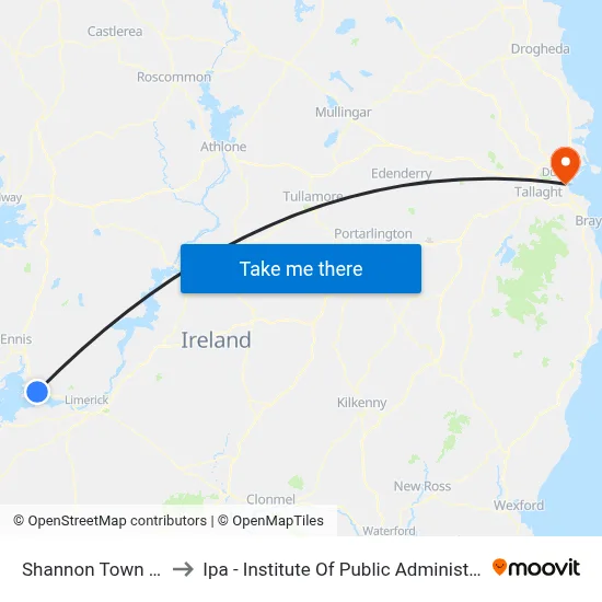 Shannon Town Hall to Ipa - Institute Of Public Administration map