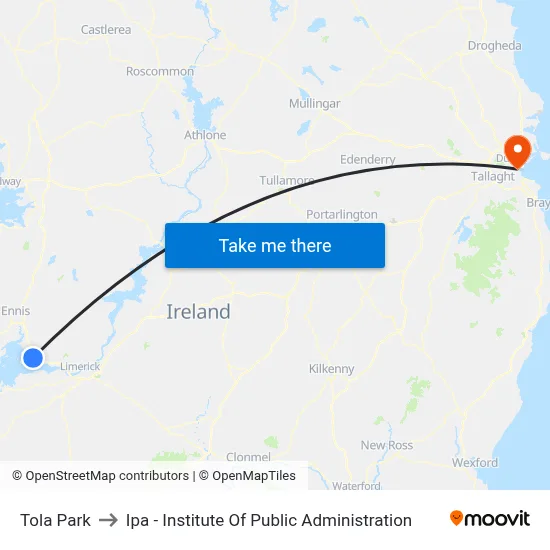 Tola Park to Ipa - Institute Of Public Administration map