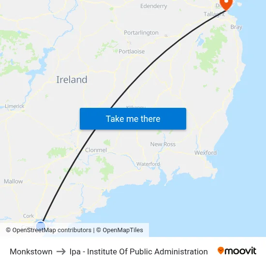 Monkstown to Ipa - Institute Of Public Administration map