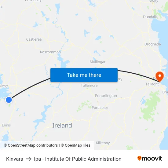 Kinvara to Ipa - Institute Of Public Administration map