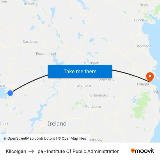 Kilcolgan to Ipa - Institute Of Public Administration map