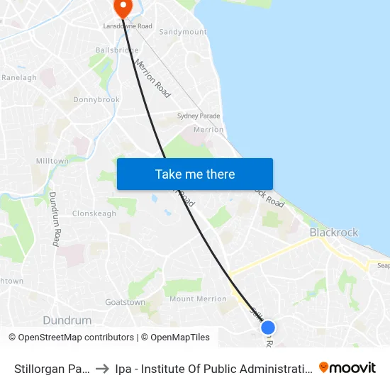 Stillorgan Park to Ipa - Institute Of Public Administration map