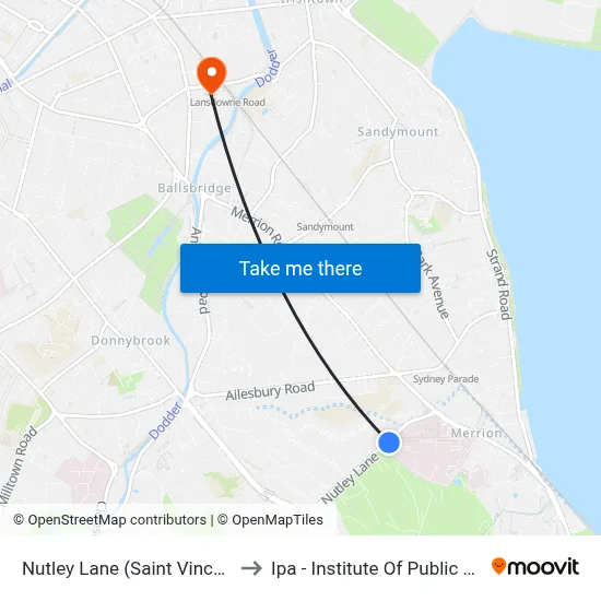 Nutley Lane (Saint Vincent'S Hospital) to Ipa - Institute Of Public Administration map