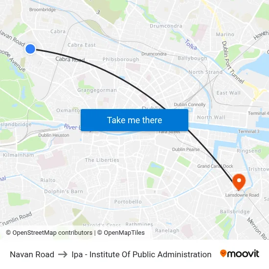 Navan Road to Ipa - Institute Of Public Administration map