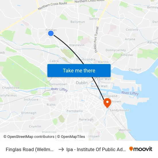 Finglas Road (Wellmount Road) to Ipa - Institute Of Public Administration map