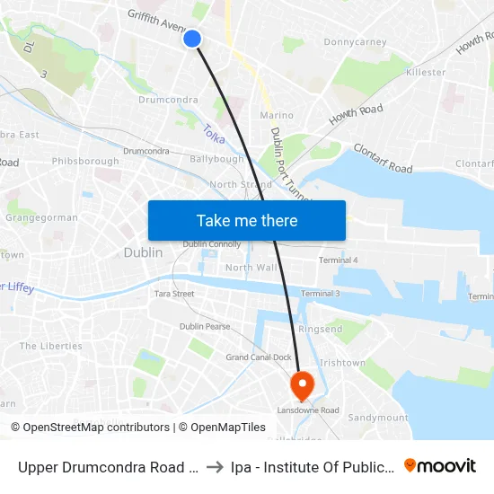 Upper Drumcondra Road (Griffith Avenue) to Ipa - Institute Of Public Administration map