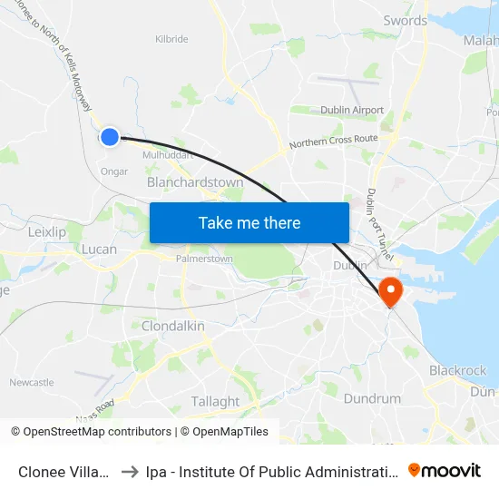 Clonee Village to Ipa - Institute Of Public Administration map