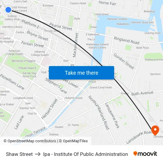 Shaw Street to Ipa - Institute Of Public Administration map