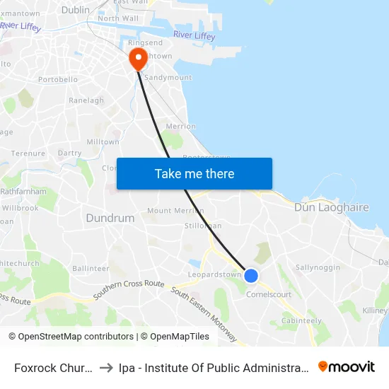 Foxrock Church to Ipa - Institute Of Public Administration map