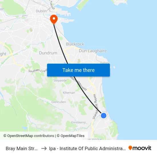 Bray Main Street to Ipa - Institute Of Public Administration map