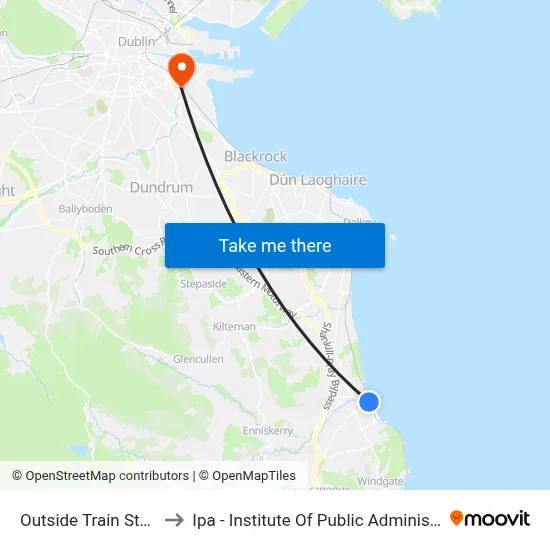 Outside Train Station to Ipa - Institute Of Public Administration map