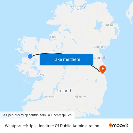 Westport to Ipa - Institute Of Public Administration map