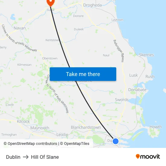 Dublin to Hill Of Slane map