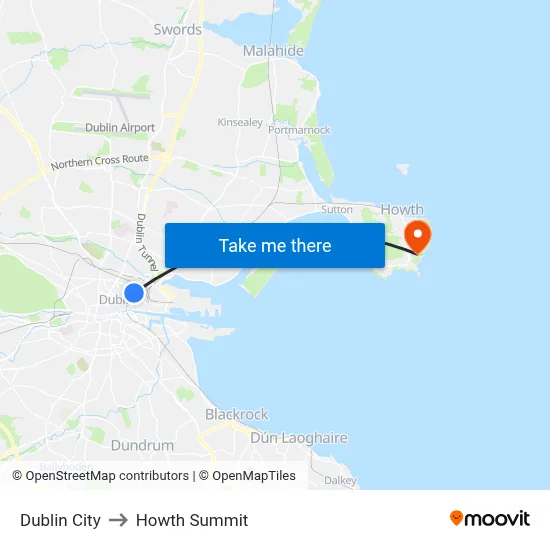 Dublin City to Howth Summit map