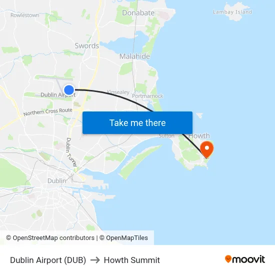 Dublin Airport (DUB) to Howth Summit map