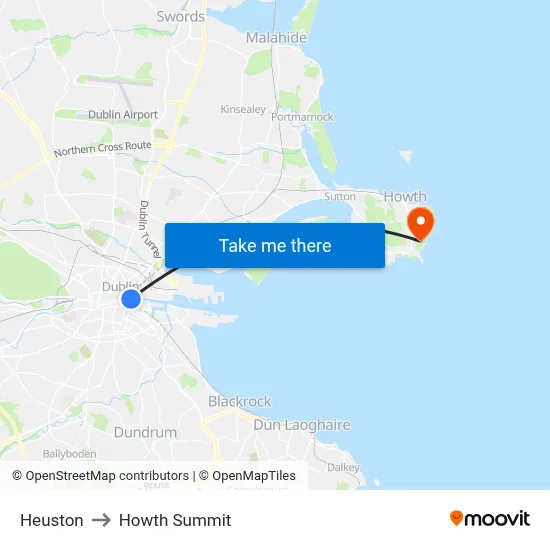 Heuston to Howth Summit map