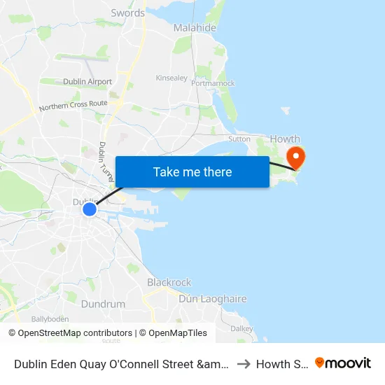 Dublin Eden Quay O'Connell Street &amp; Marlborough Street to Howth Summit map